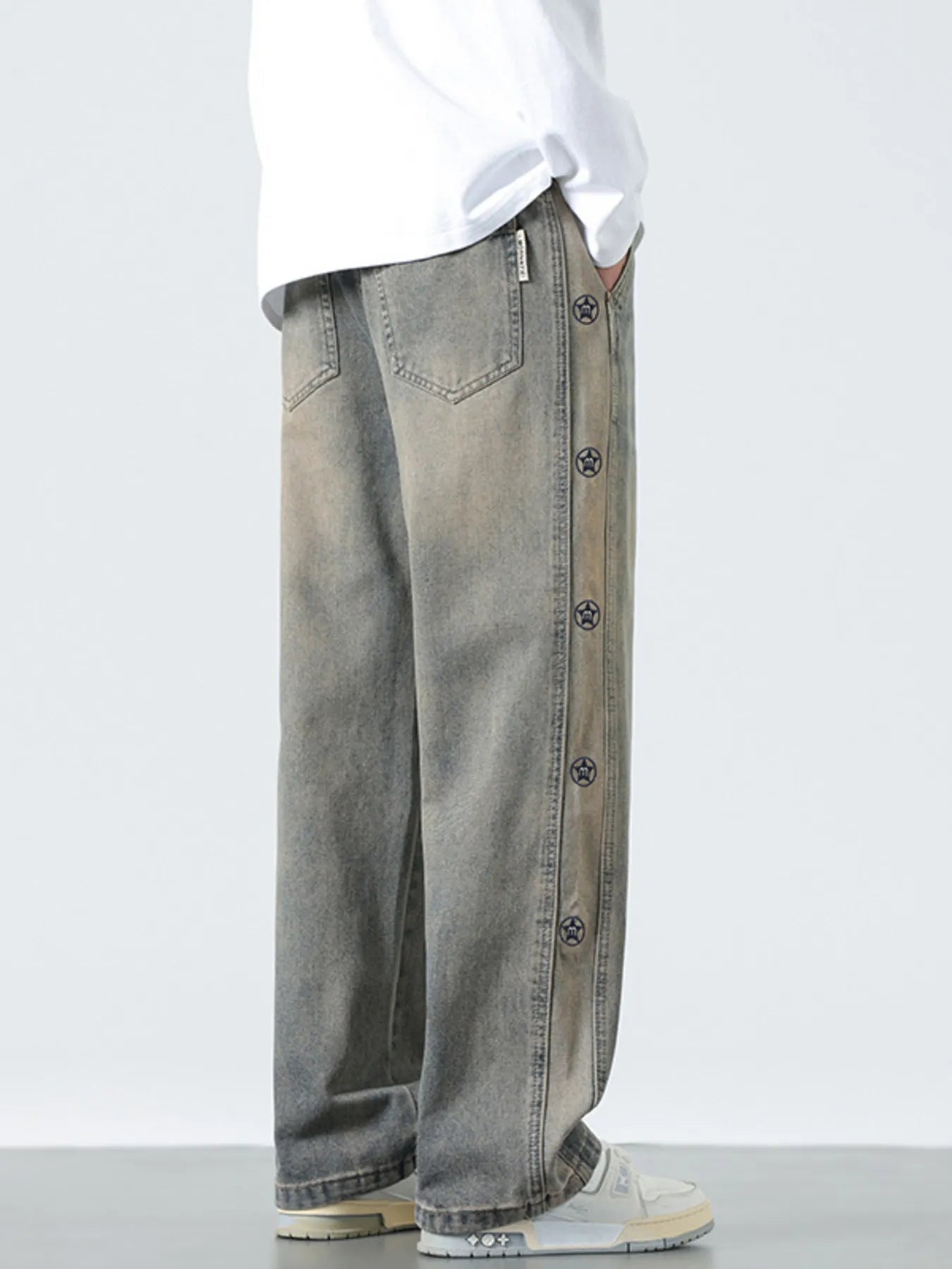 Men's Plus Size Drawstring Wide Leg Jeans
