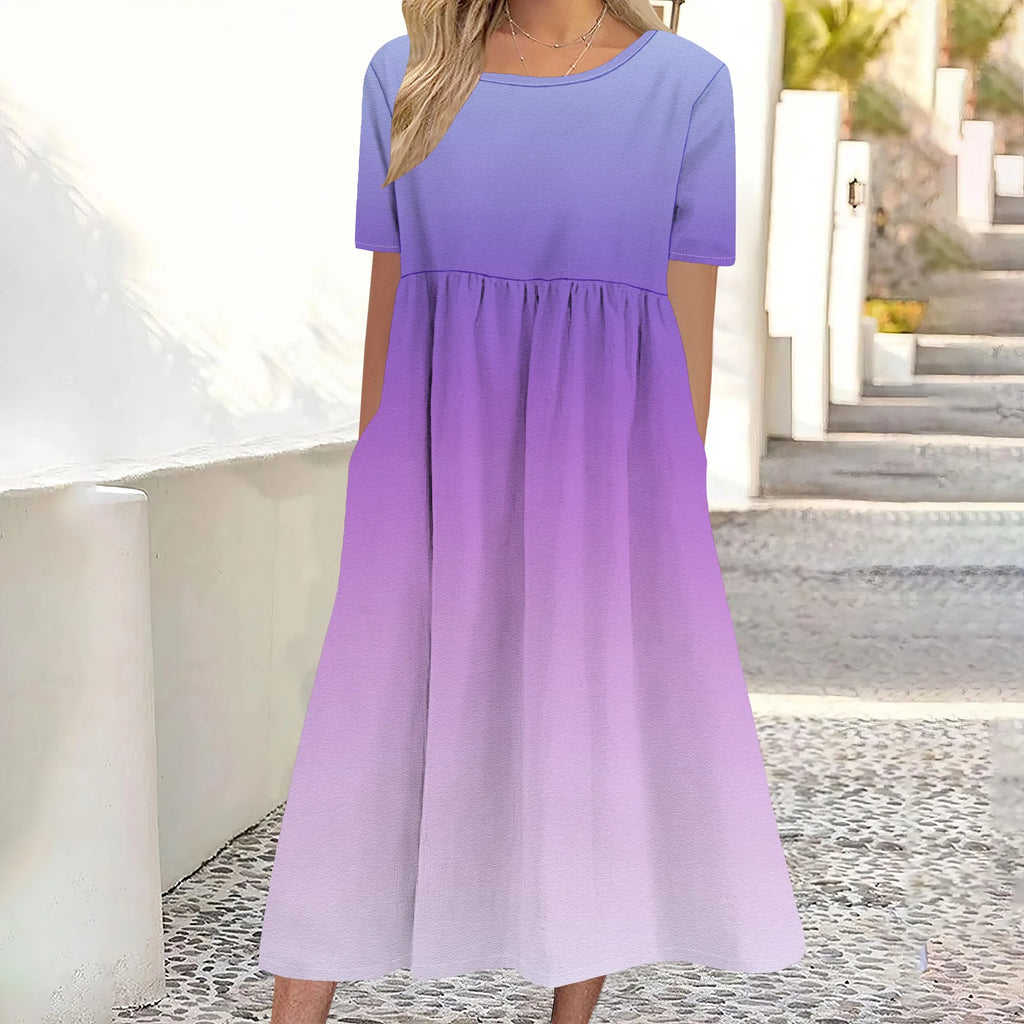 Robe longue en lin à manches courtes pour femme, coupe ample et décontractée, grande taille, avec poches, idéale pour la plage. 