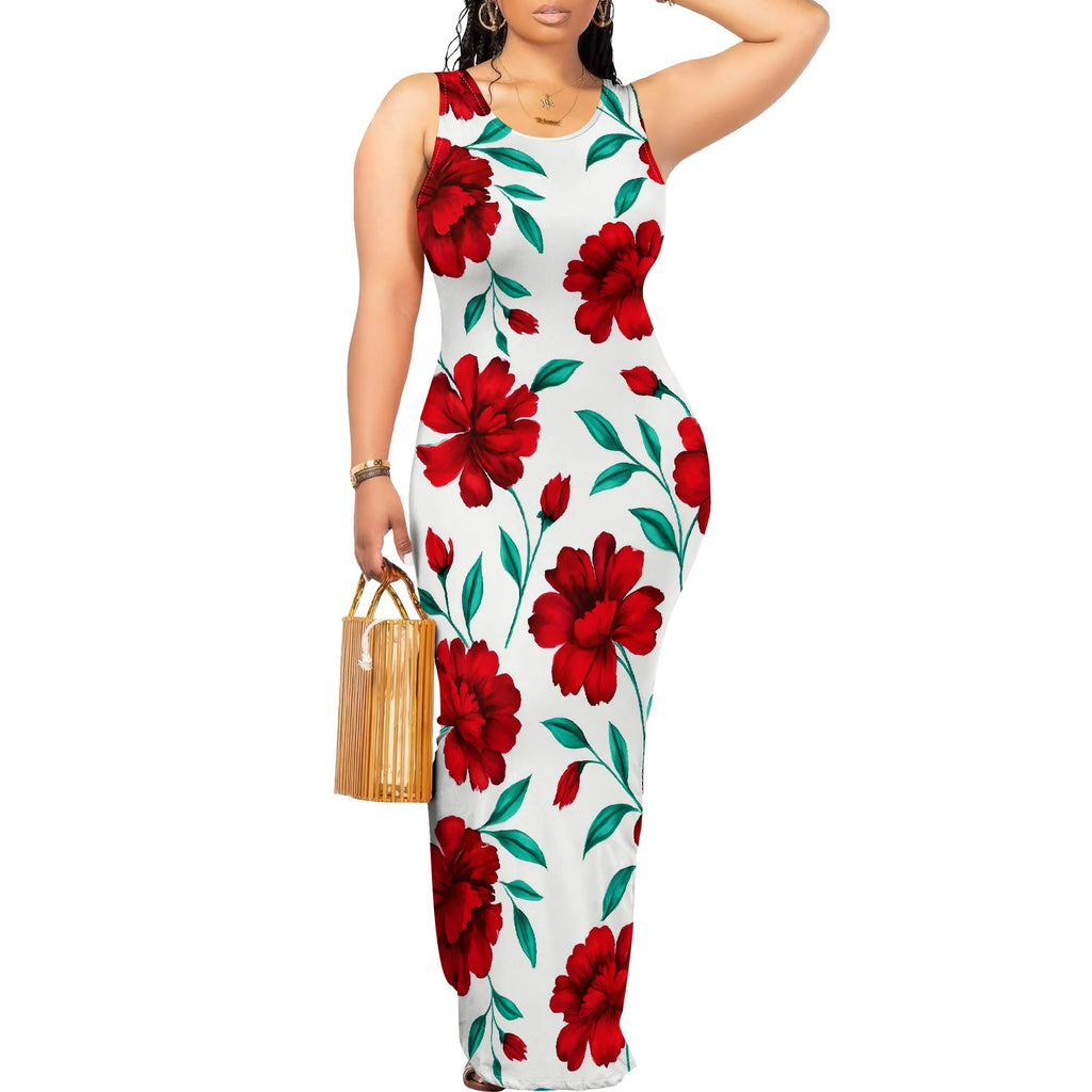 Vestido maxi sexy ajustado para mujer, vestido largo acanalado con tirantes finos, elegante, informal, con cuello redondo y sin mangas, vestido de verano cruzado 