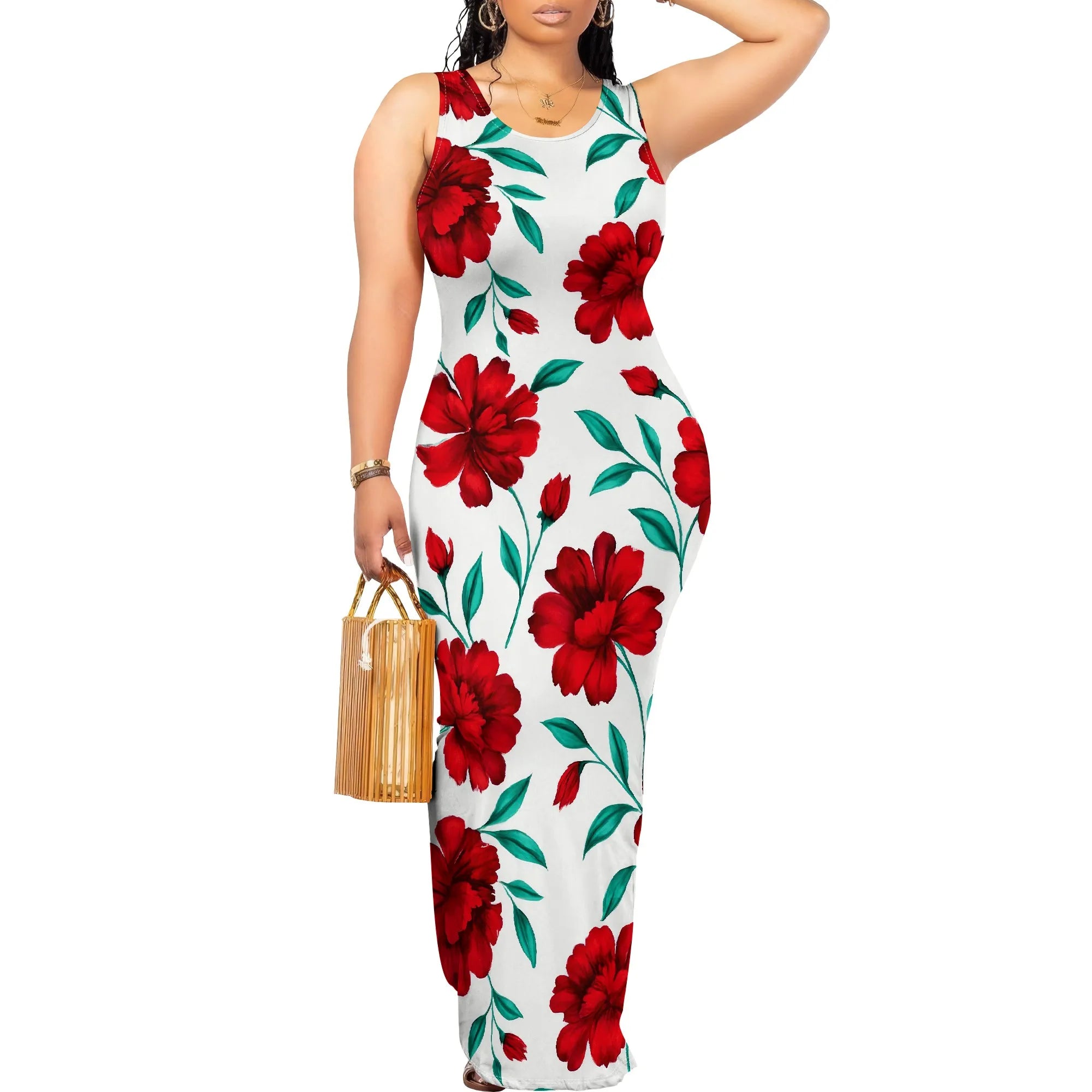 Vestido maxi sexy ajustado para mujer, vestido largo acanalado con tirantes finos, elegante, informal, con cuello redondo y sin mangas, vestido de verano cruzado 