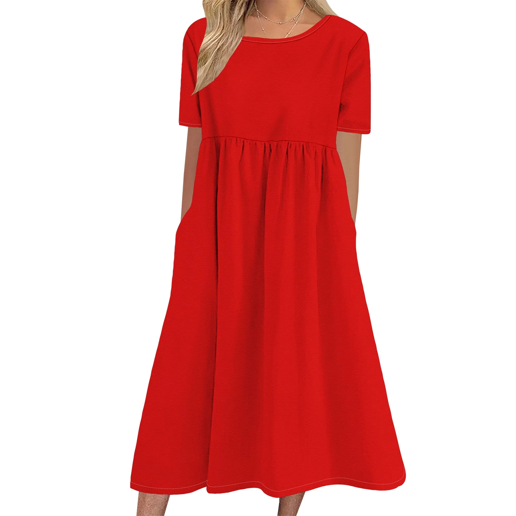 Women's Half Sleeve Linen Maxi Dresses Casual Loose Plus Size Beach Dress for Women with Pockets