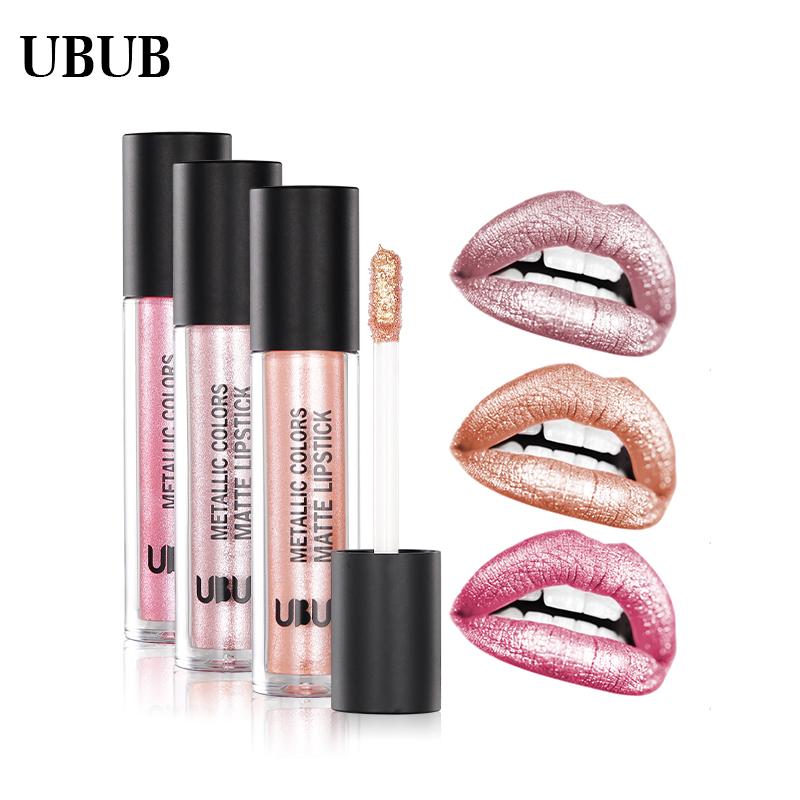 UBUB 12 Couleurs Gloss Métallique Pailleté Rouge à Lèvres Mat Waterproof Rouge à Lèvres Liquide Hydratant Maquillage Cosmétique