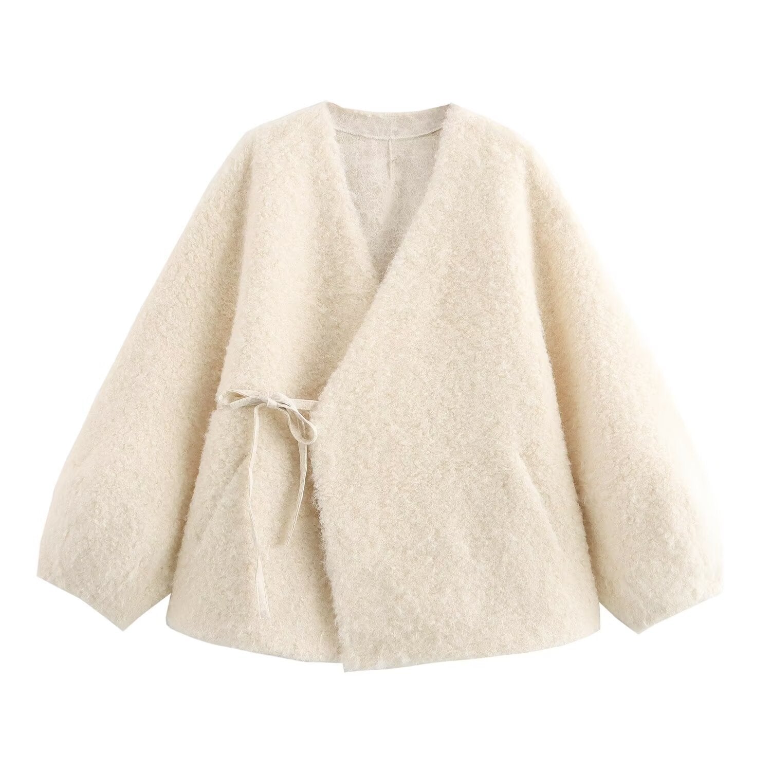 European and American autumn new style V-neck long sleeved lace up sheeproll fur one-piece coat for women