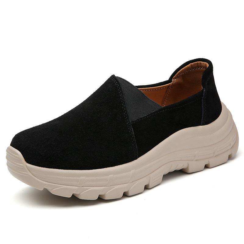 Breathable Leather Wedge Shoes for Women, Casual Chunky Sole Sneakers