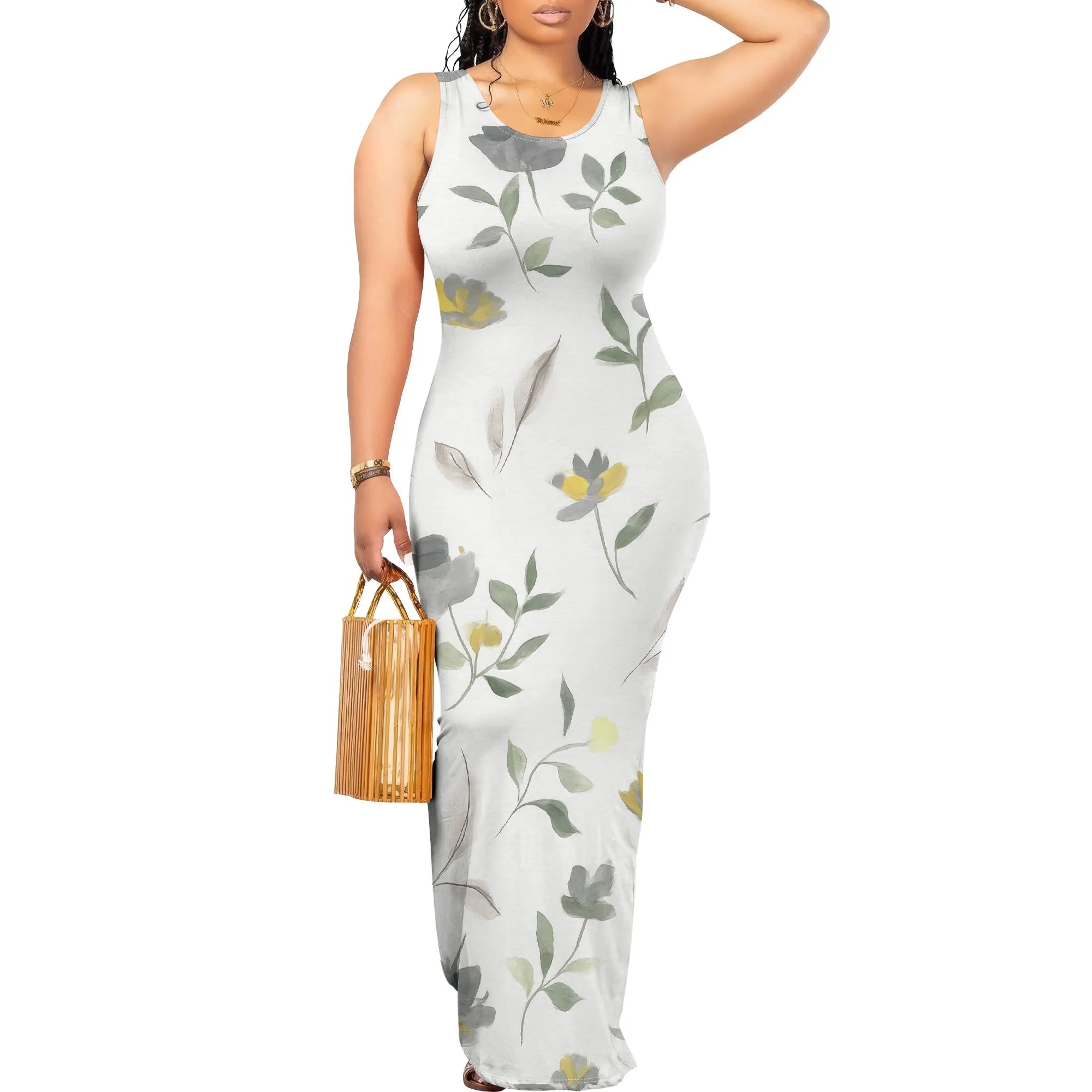 Women's Sexy Bodycon Maxi Dress Ribbed Lounge Tank Long Dresses Elegant Scoop Neck Casual Sleeveless Summer Wrap Sundress