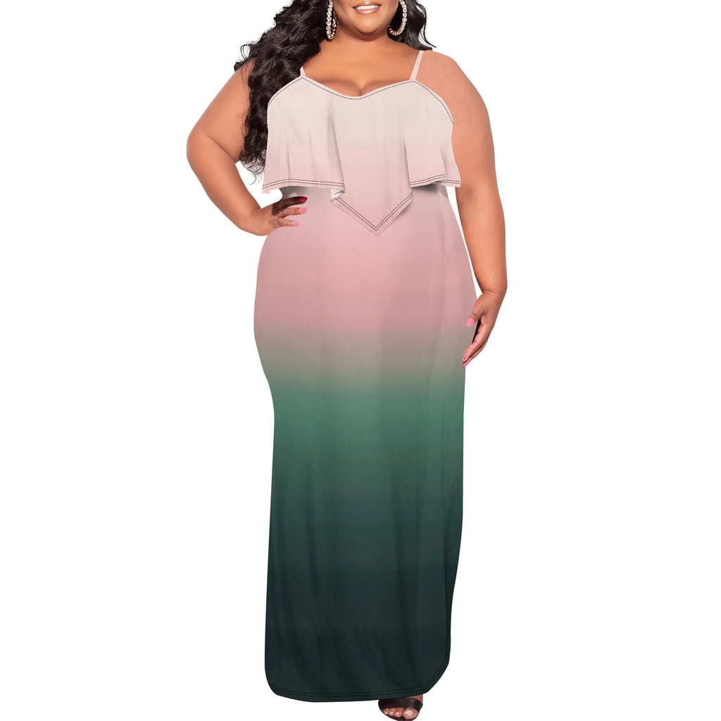 Vestido sexy de talla grande para mujer, sin mangas, con tirantes finos, estampado de rayas y volantes, para fiesta y club. 