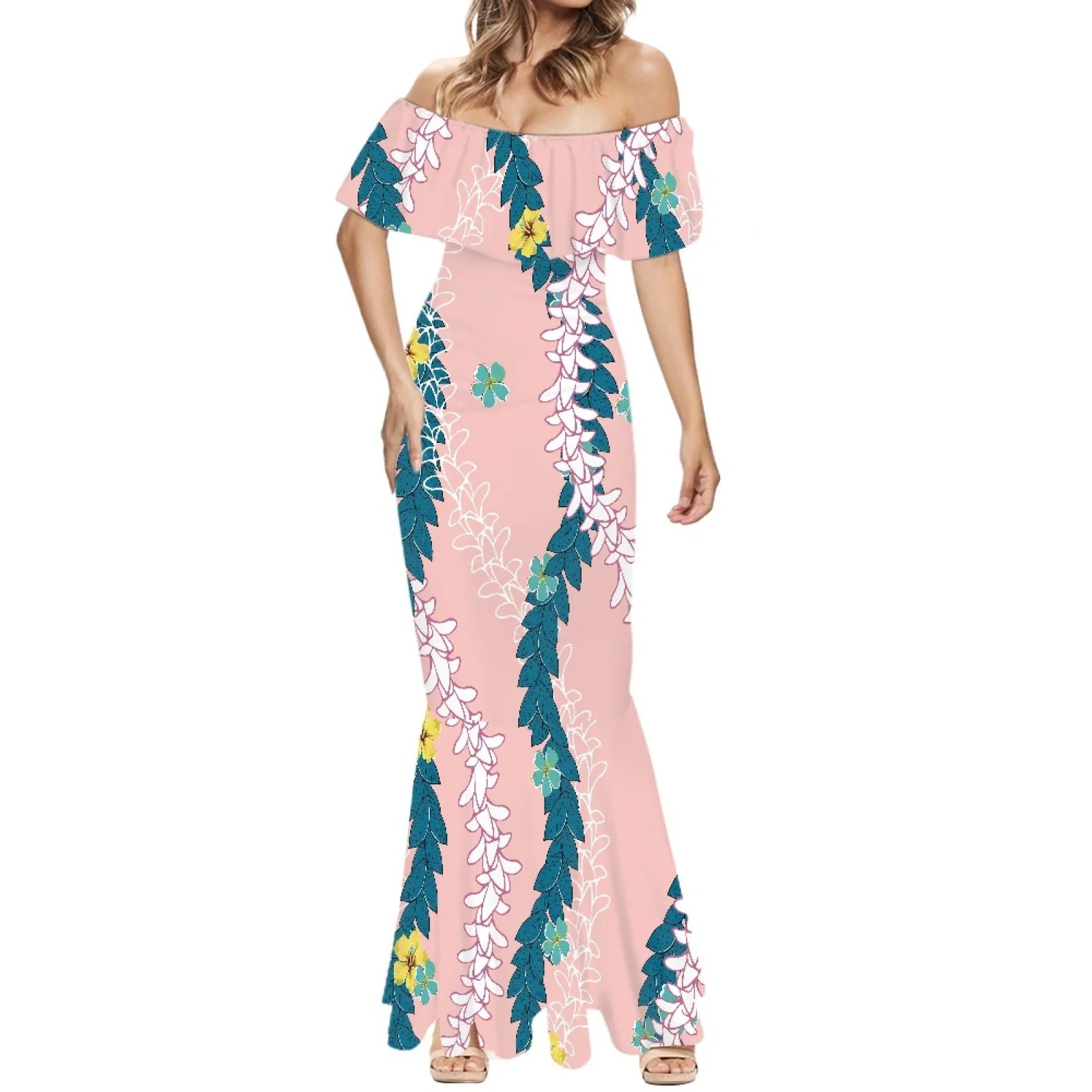 Elegante falda de cola de pez estilo Tonga con estampado floral hawaiano Puakenikeni polinesio premium 2025, hecha a medida. 