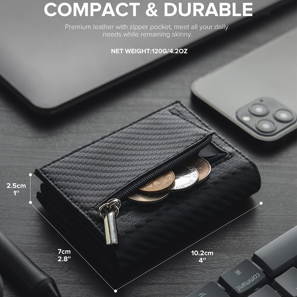 Men's Carbon Fiber Magnetic Card Clip PU Leather RFID Bank Card Bag Large Capacity Card Clip