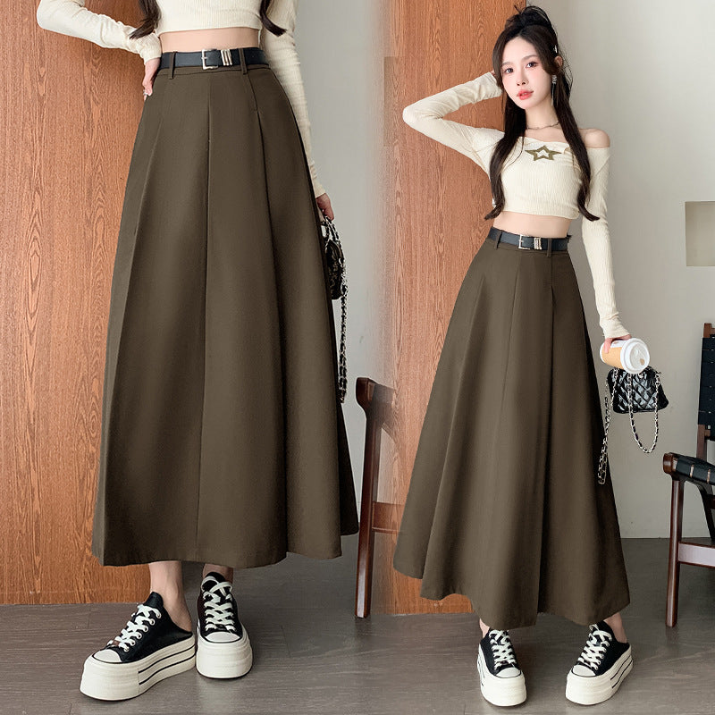 Suit Skirt Midi Skirt High Waist A-Line Mid-Length Full Swing OL Knee-Length Umbrella Pleated Long Skirt