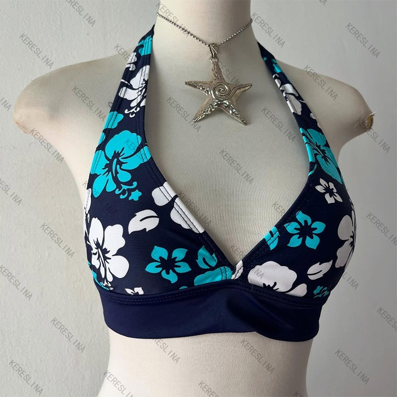Style INS Wind Summer Retro Floral Print Sexy Beach Bikini Separates Hot Spring Swimsuit