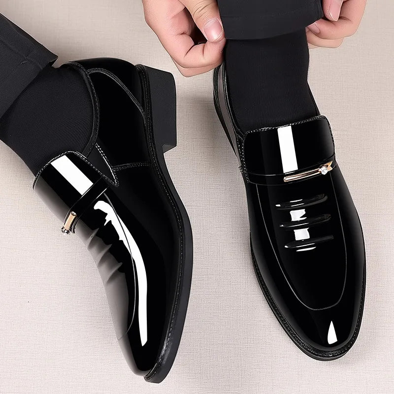 Patent Leather Shoes for Men Business Shoes Casual Point Toe Slip on Loafers for Men Luxury Party Wedding Plus Size Shoes