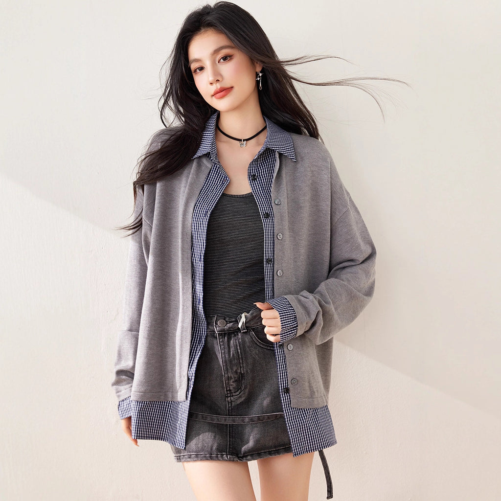 Double-Zipper Hooded Knit Cardigan Women's Casual Style Sweater Jacket Top