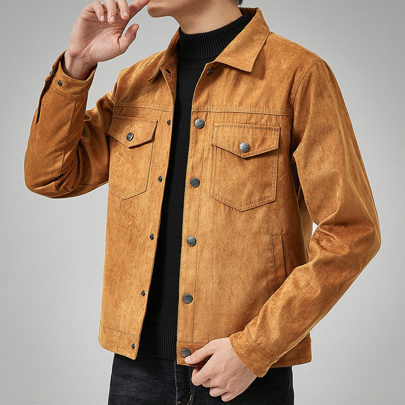 Factory Direct Men's Casual Jacket Autumn/Winter英伦 Style Faux Suede Brushed Fabric Youth Fashion Coat