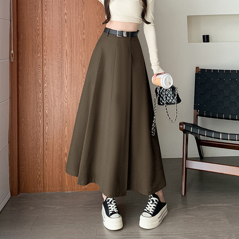 Suit Skirt Midi Skirt High Waist A-Line Mid-Length Full Swing OL Knee-Length Umbrella Pleated Long Skirt