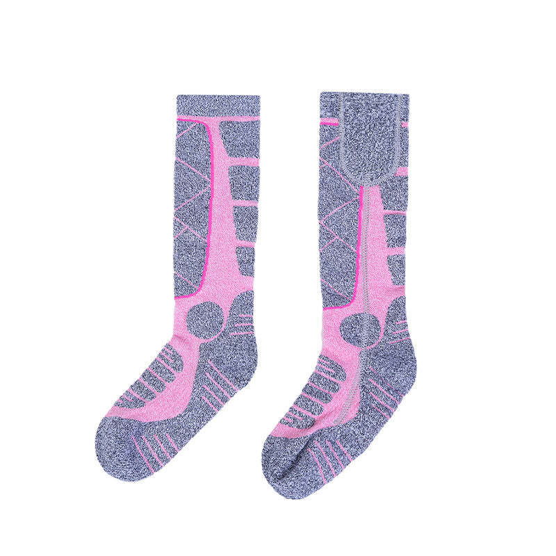 Chaussettes chauffantes intégrales pour l'hiver, rechargeables par USB, chaussettes de ski roses à chauffage électrique