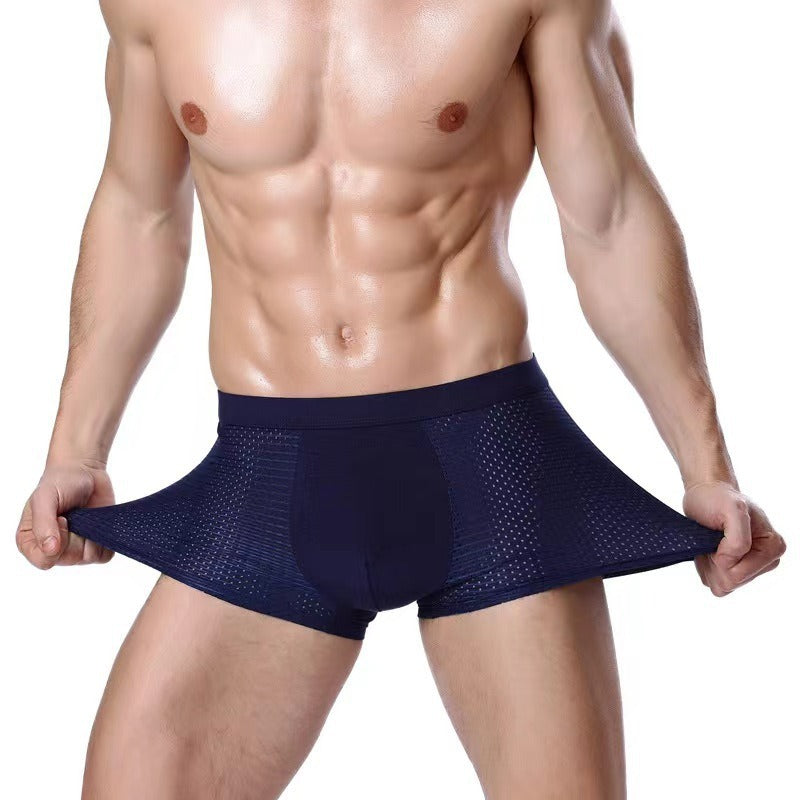 Modal Solid Ice Silk Antibacterial Underwear for Men's Mid Waist Breathable Four Square Corner Underwear