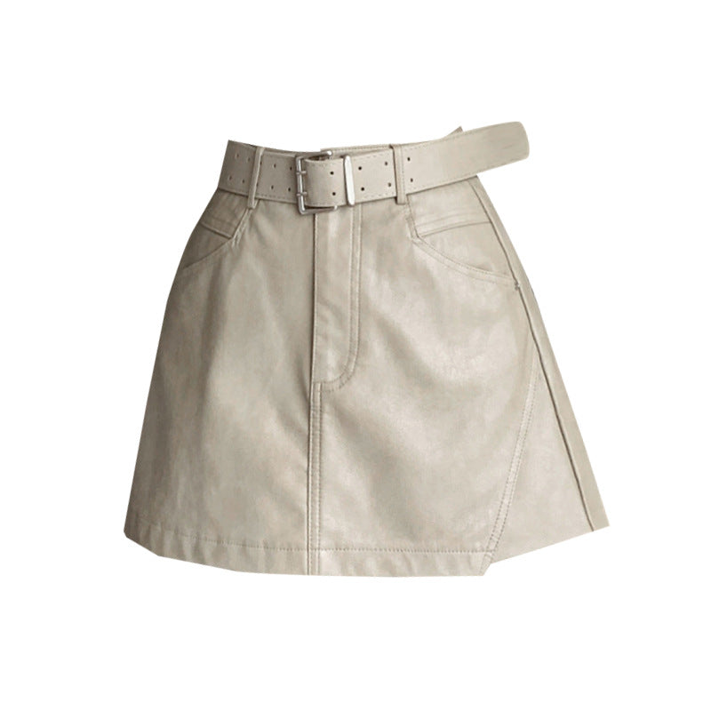 Leather Skirt Pants Women Fashion Casual PU Leather Mini Skirt High Waist A-Line Skirt Pants