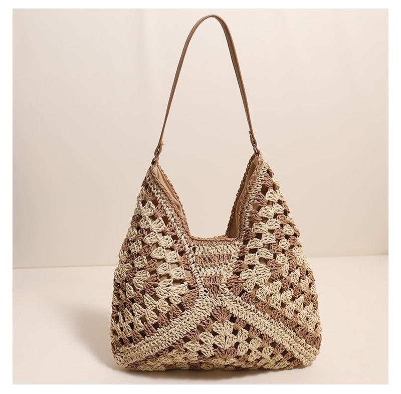 Hollow out straw woven bag woven belt armpit bag