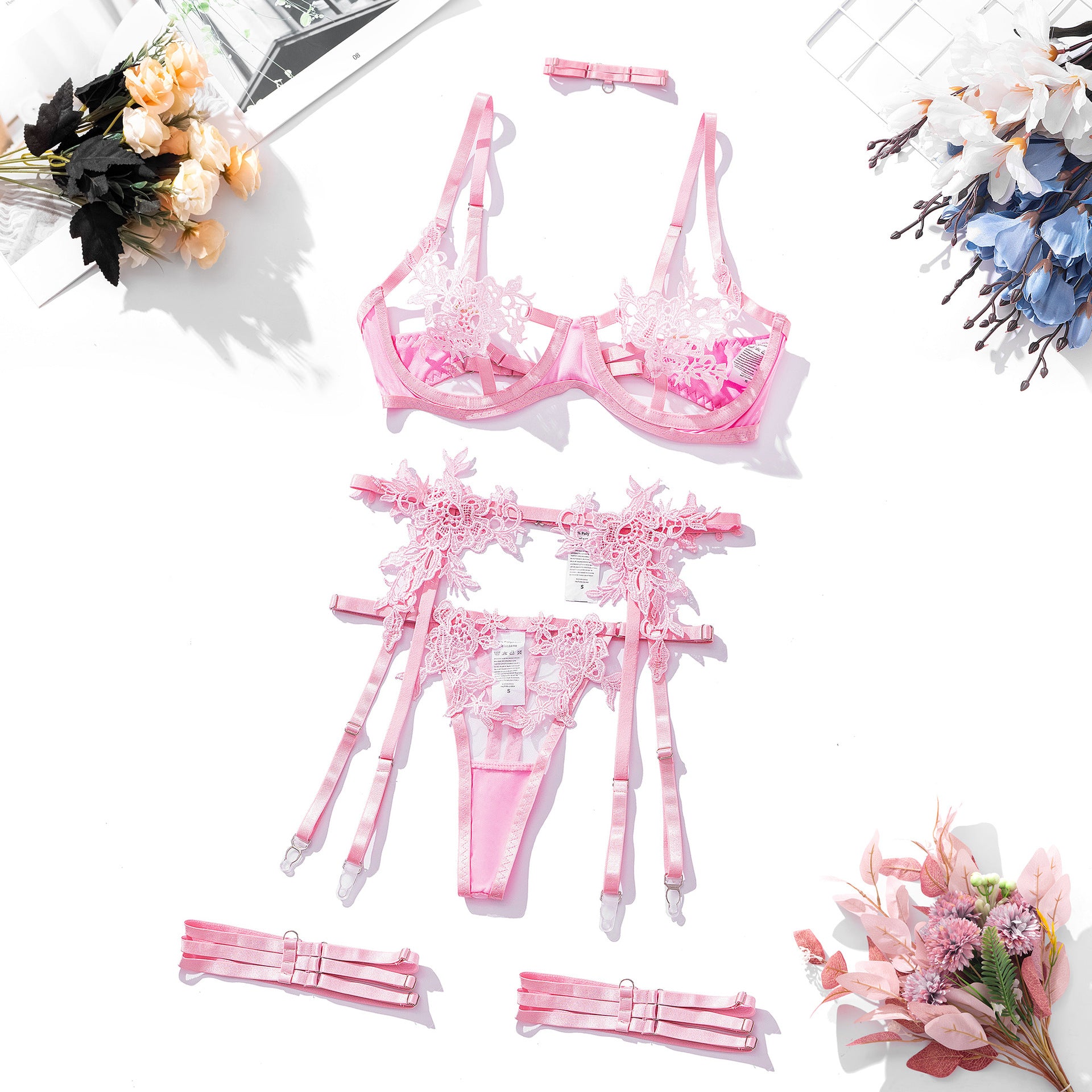 Embroidered Water-Soluble Flower Girl Clothing Sheer Mesh Sexy Export Underwear Bra Set