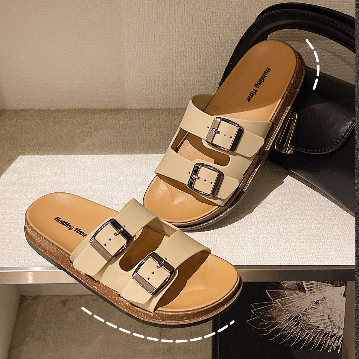 Birkenstock Sandals Women's Fashion Slip-On Flat One-Strap Beach Sandals for Summer Outdoor Wear