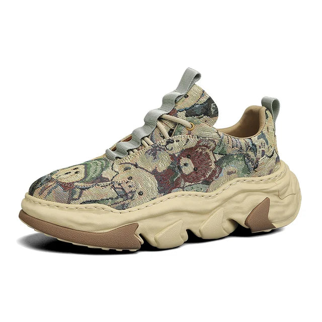 Canvas breathable thick sole height increasing dad shoes with dissolved sole, trendy sports running shoes