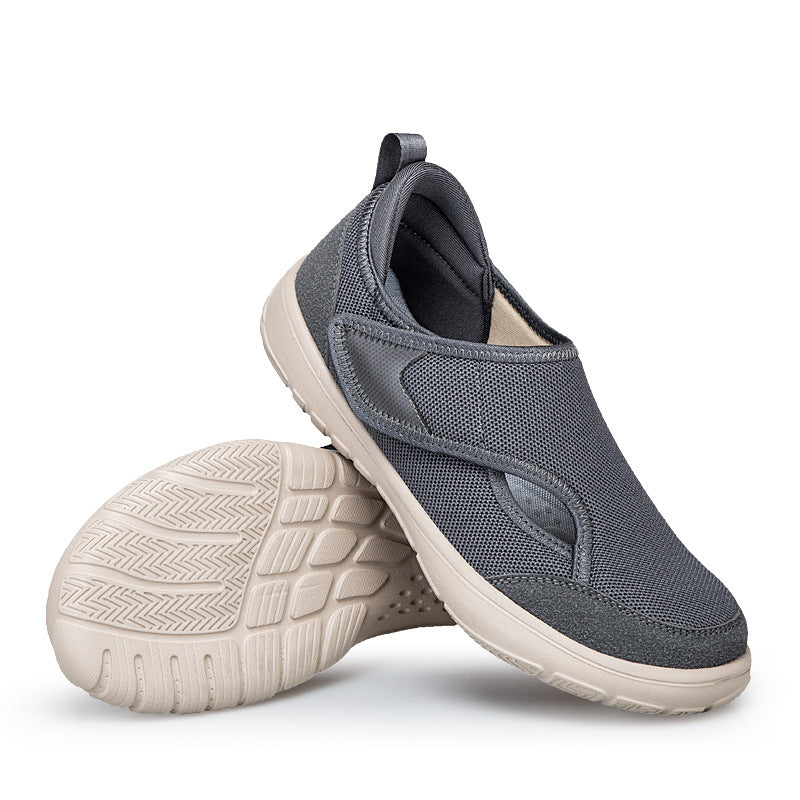 Wide Hook-and-Loop Closure Elderly Walking Shoes Summer Rehabilitation Shoes Simple Lightweight Fly-Knit Mesh Comfortable