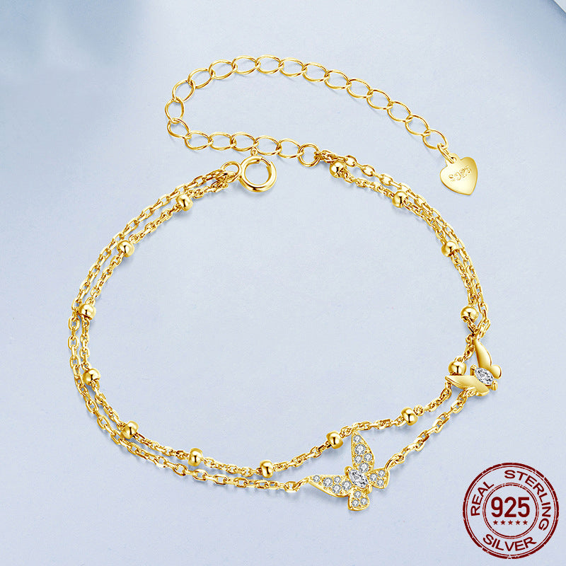 Double layer butterfly bracelet s925 pure silver jewelry for women