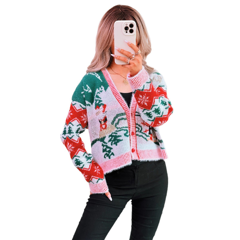 Casual knitted cardigan V-neck short chic sweater