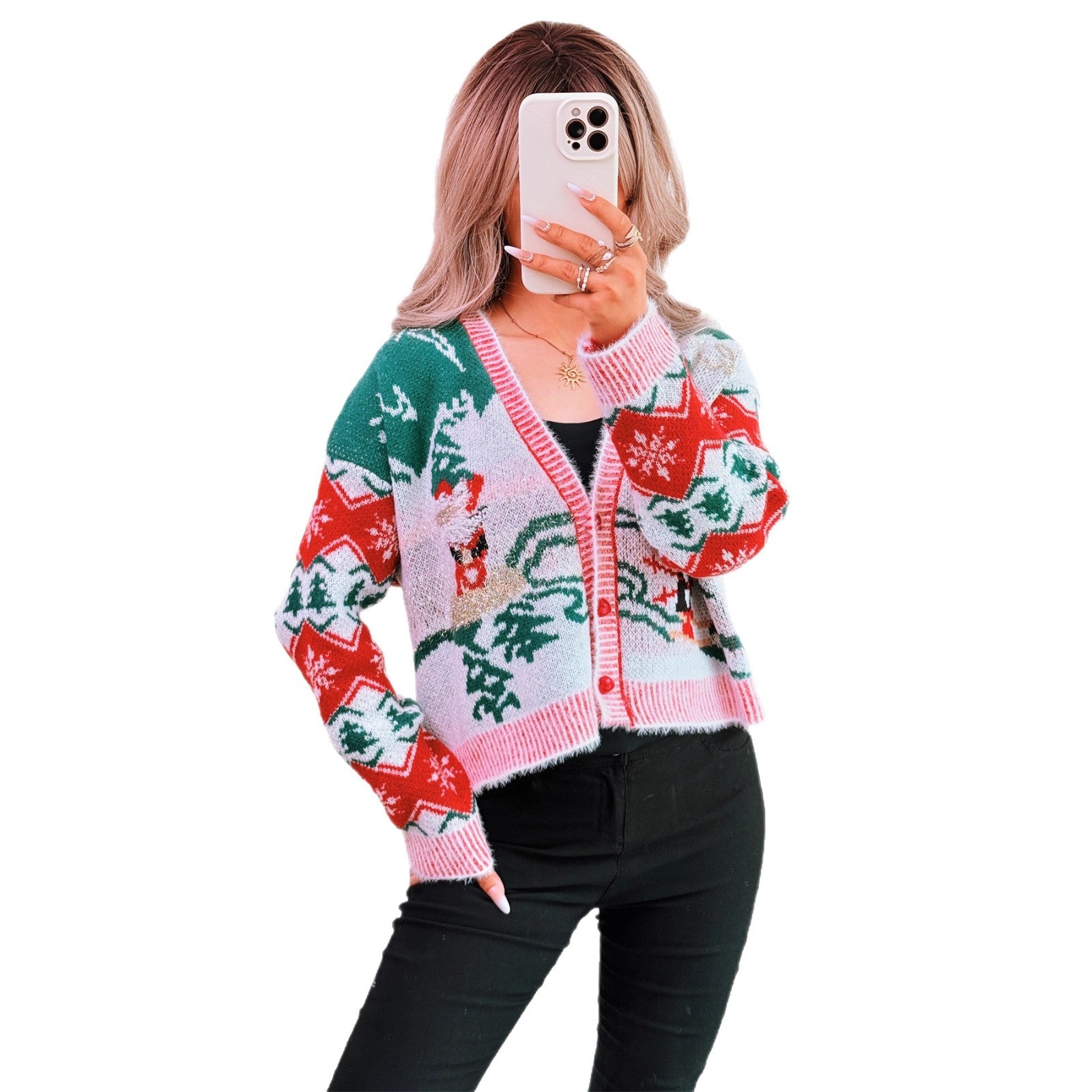 Casual knitted cardigan V-neck short chic sweater