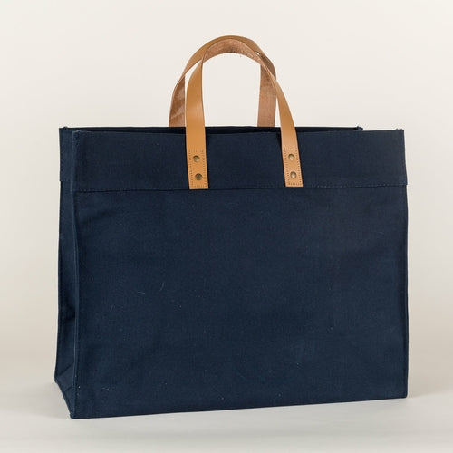 Box Tote Bag Canvas and Leather