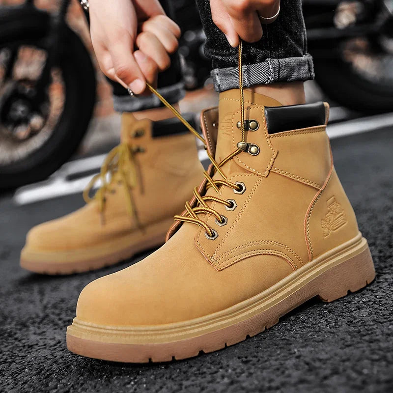 Work Security Black Boots Safety Shoe Classic Biker Ankle Footwear Fashion Non-slip Classic High Top Round Toe Wild Men's Shoes