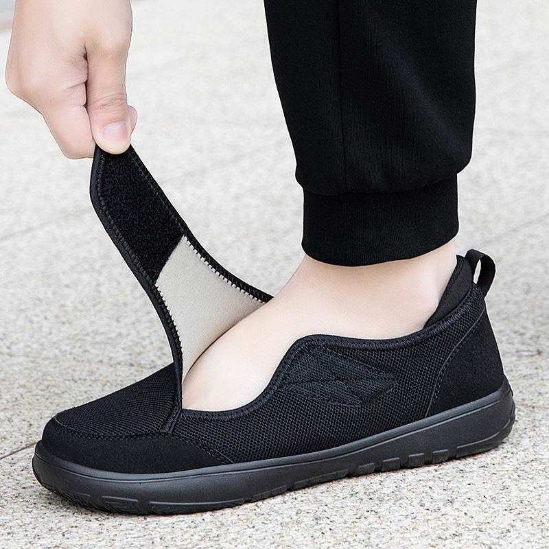 Wide Hook-and-Loop Closure Elderly Walking Shoes Summer Rehabilitation Shoes Simple Lightweight Fly-Knit Mesh Comfortable