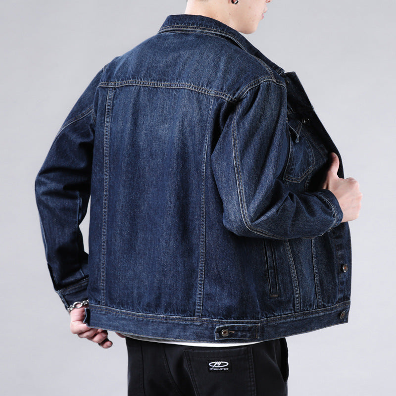 New men's Korean version solid color casual denim jacket for couples, lapel, plus size, same jacket