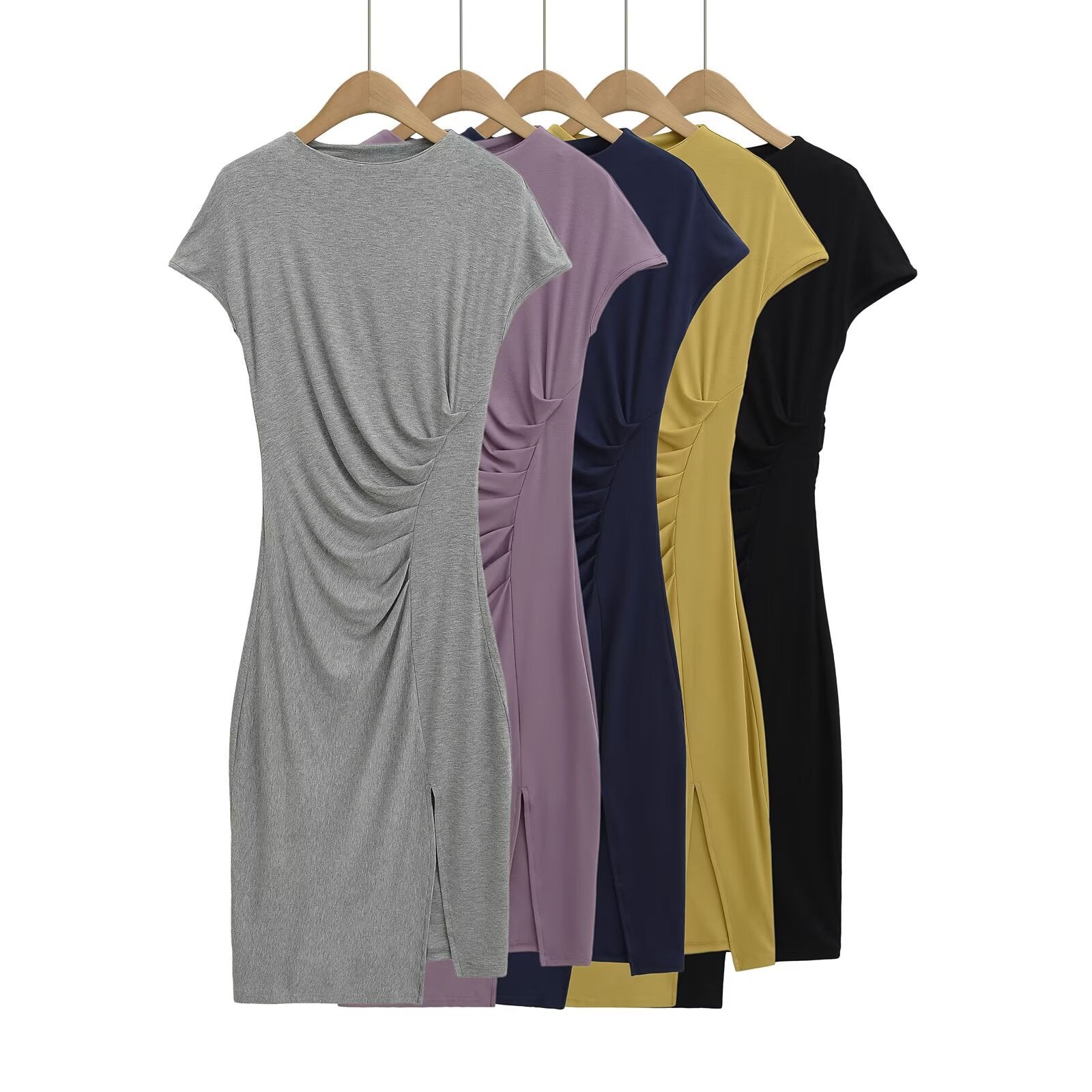 Irregular diagonal splicing pleated side slit women's long skirt