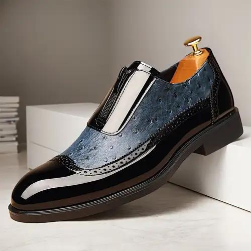 Chaussures Chelsea pour homme en cuir brillant à bout pointu et fermeture éclair en relief