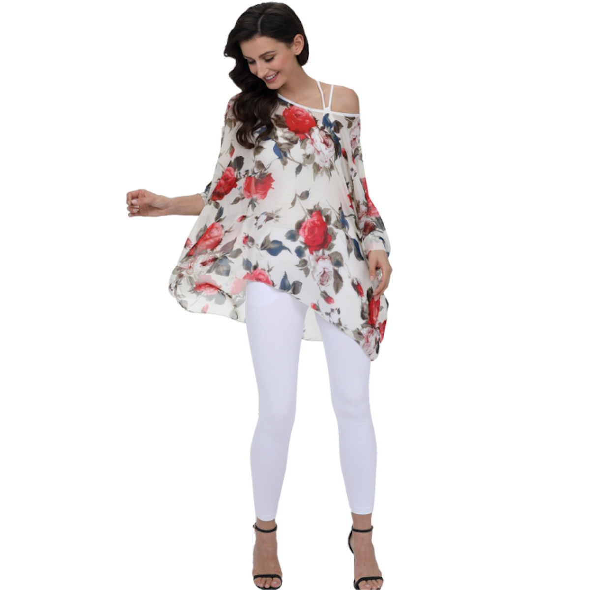 Blusa de gasa con estampado floral de rosas para mujer