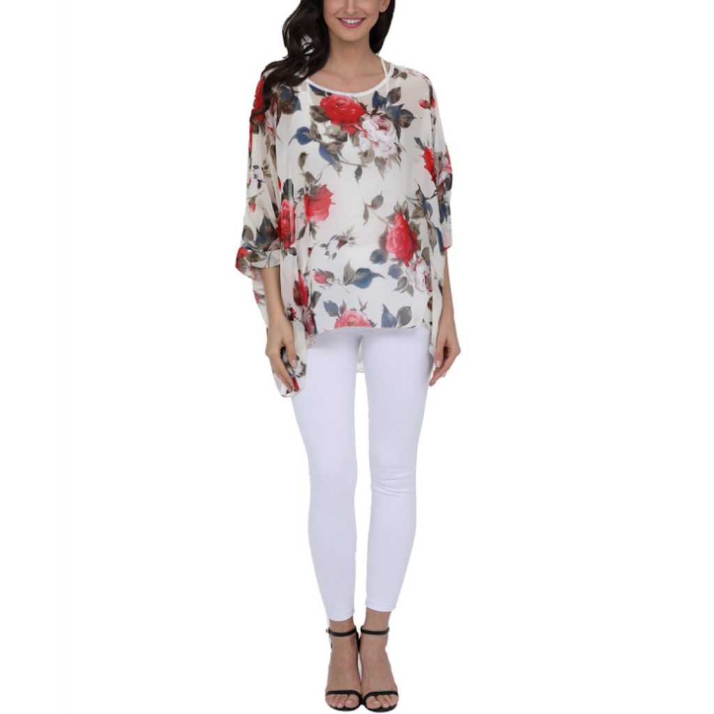 Blusa de gasa con estampado floral de rosas para mujer