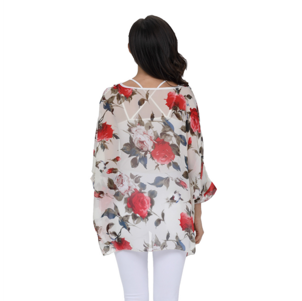 Blusa de gasa con estampado floral de rosas para mujer