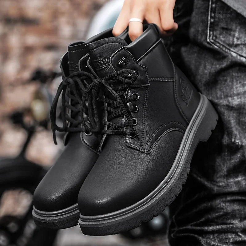 Work Security Black Boots Safety Shoe Classic Biker Ankle Footwear Fashion Non-slip Classic High Top Round Toe Wild Men's Shoes