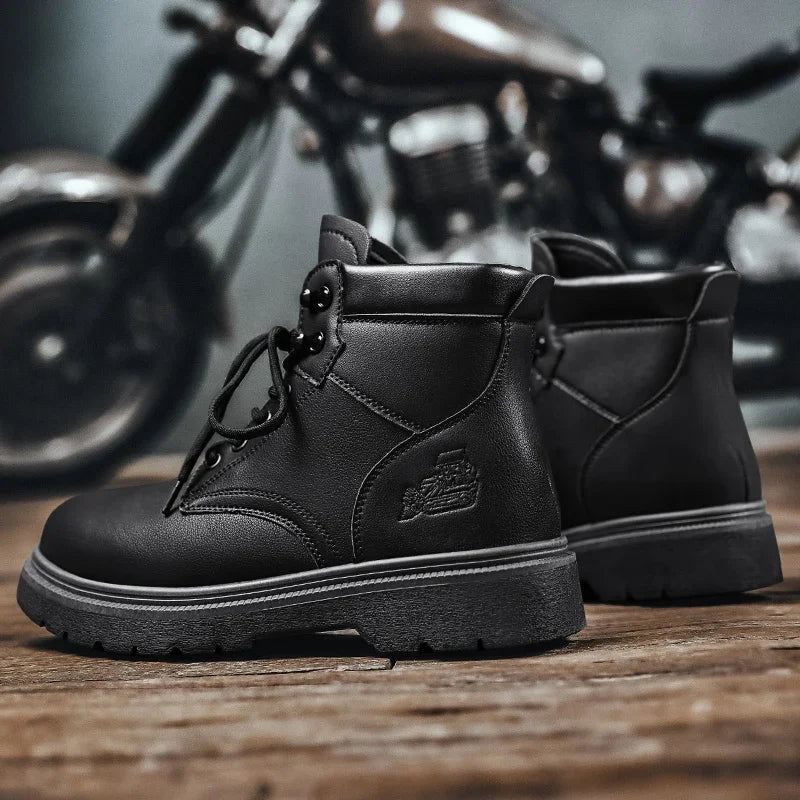 Work Security Black Boots Safety Shoe Classic Biker Ankle Footwear Fashion Non-slip Classic High Top Round Toe Wild Men's Shoes