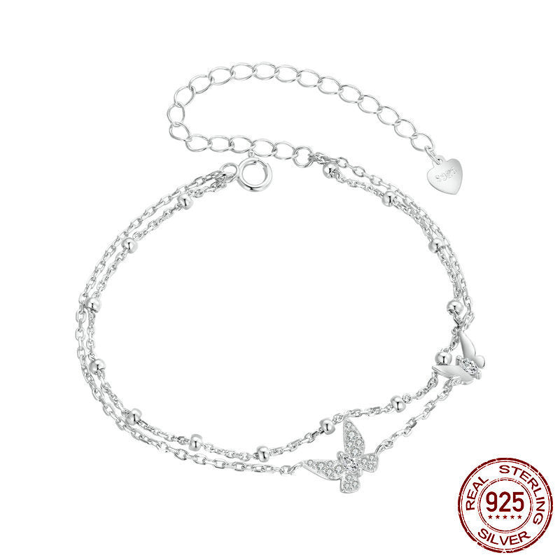 Double layer butterfly bracelet s925 pure silver jewelry for women