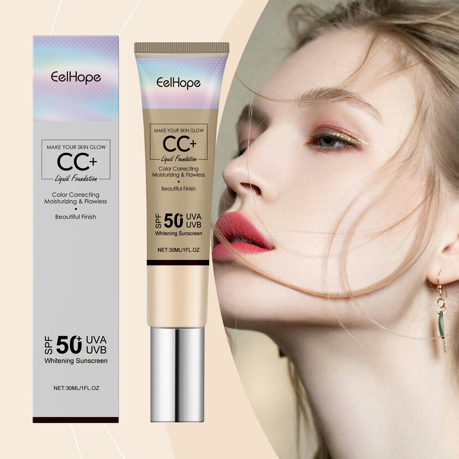 Eelhope Face Cc Cream, Natural Concealer Long-Lasting Moisturizing And Brightening Outdoor Protective Toner Cream