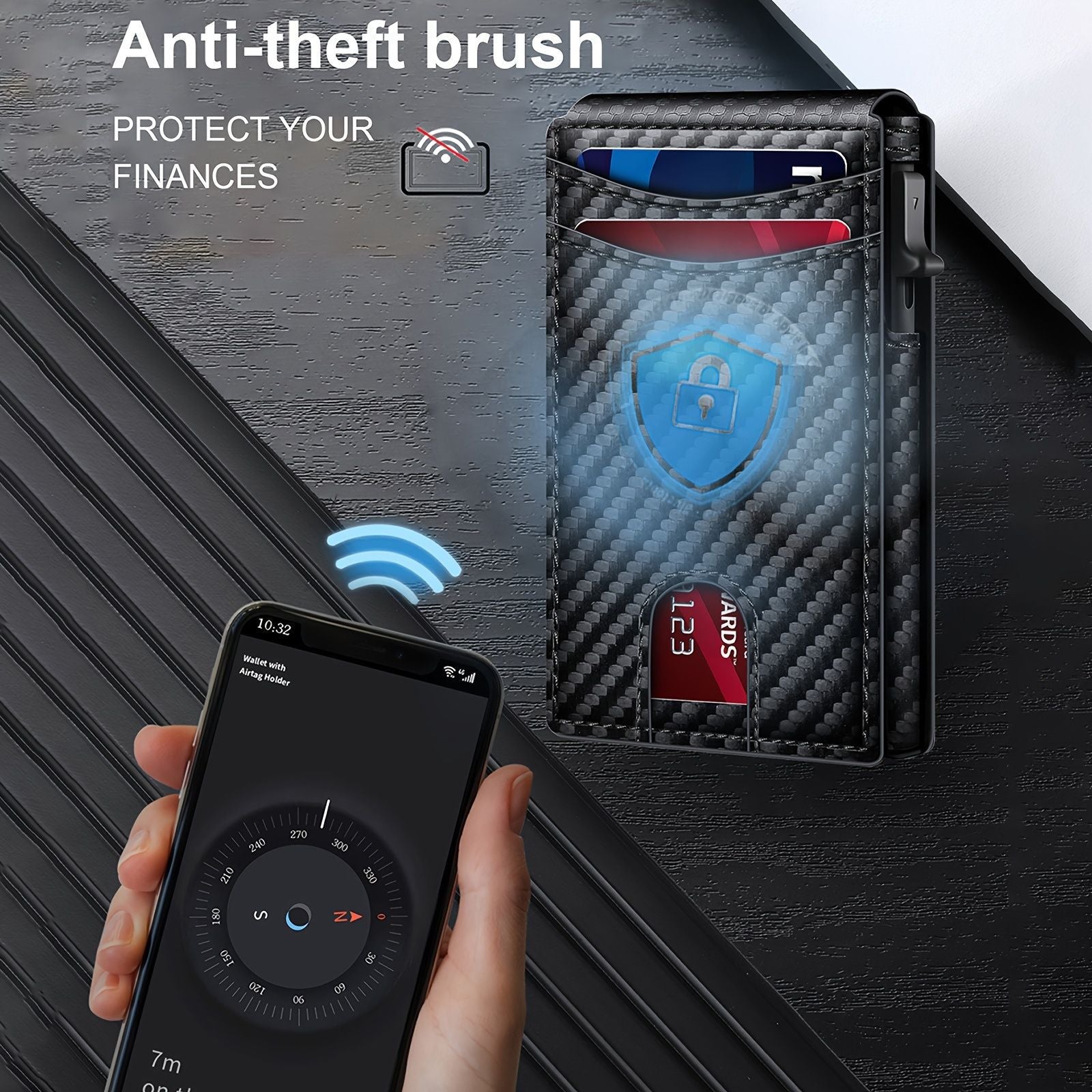 Carbon fiber patterned men's wallet wallet two fold flip card box anti-theft brush wallet magnetic suction side push card bag