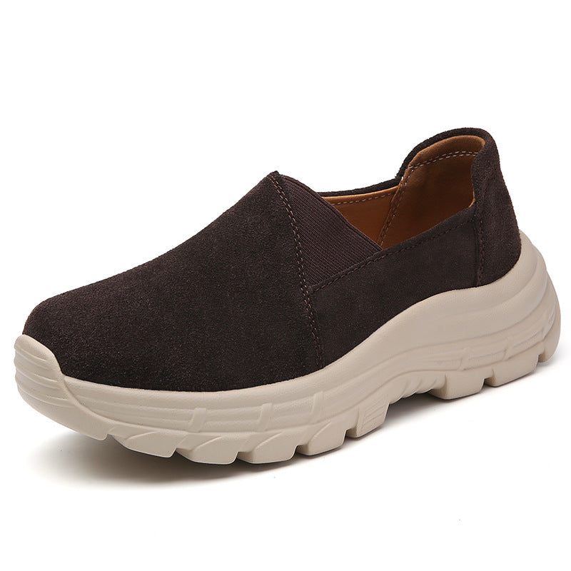Breathable Leather Wedge Shoes for Women, Casual Chunky Sole Sneakers