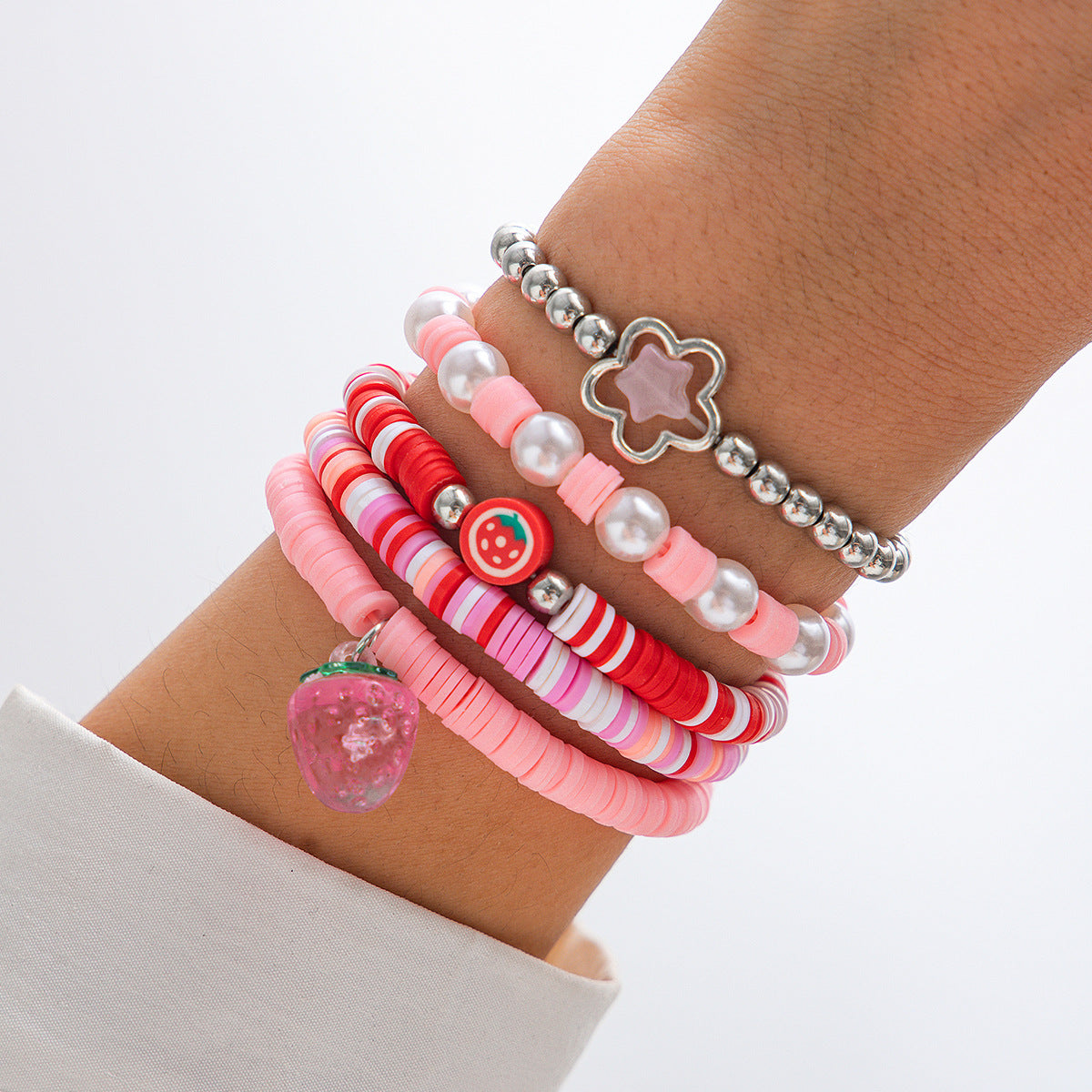Sweet acrylic bead bracelet with cute strawberry soft ceramic CCB bracelet set