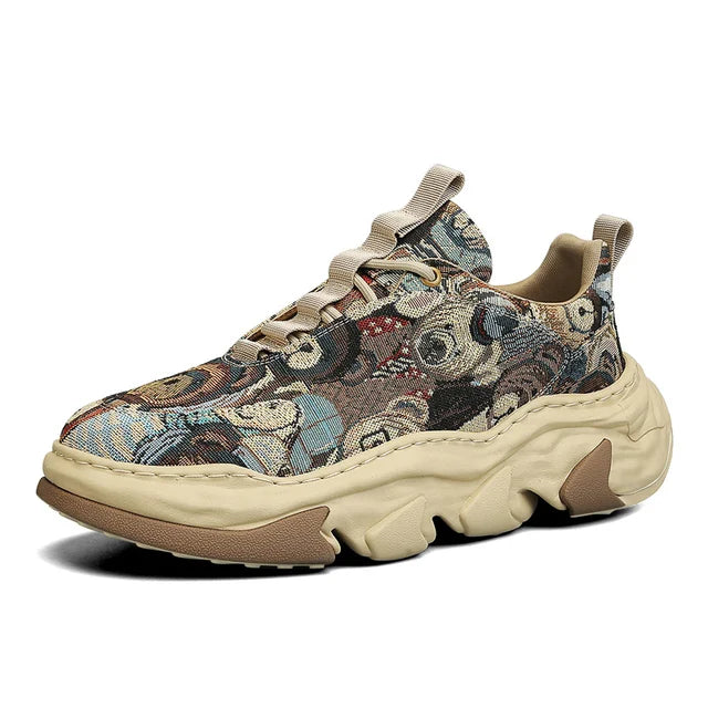 Canvas breathable thick sole height increasing dad shoes with dissolved sole, trendy sports running shoes