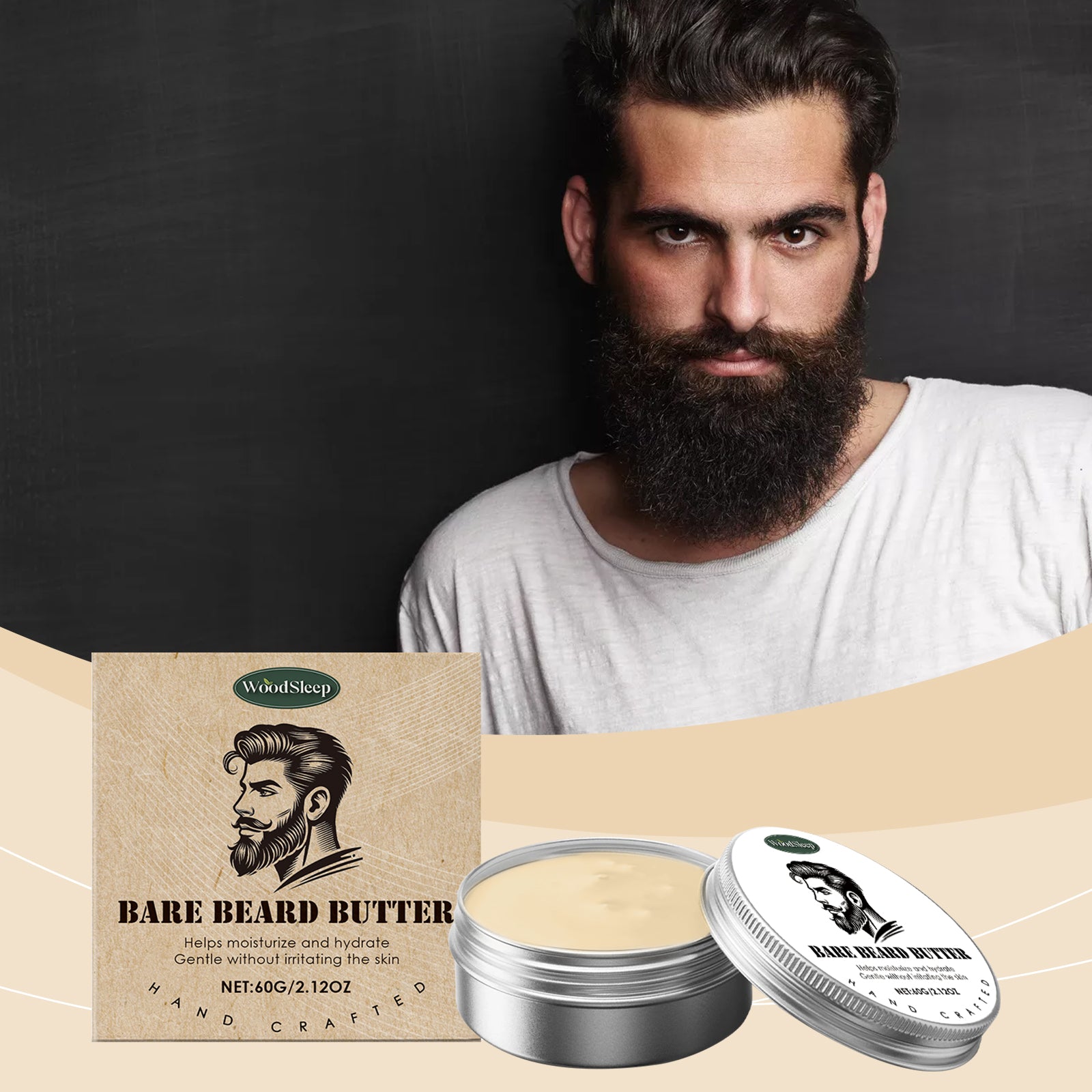 Woodsleep Men's Beard Care Wax, Soft, Set And Nourishing Care Care, Moisturizing, Gentle And Comfortable Beard