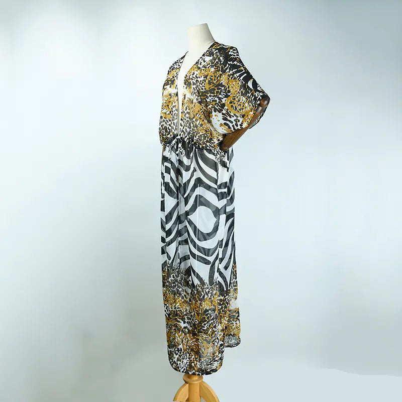 Leopard Print Chiffon Long Cardigan for Swimwear