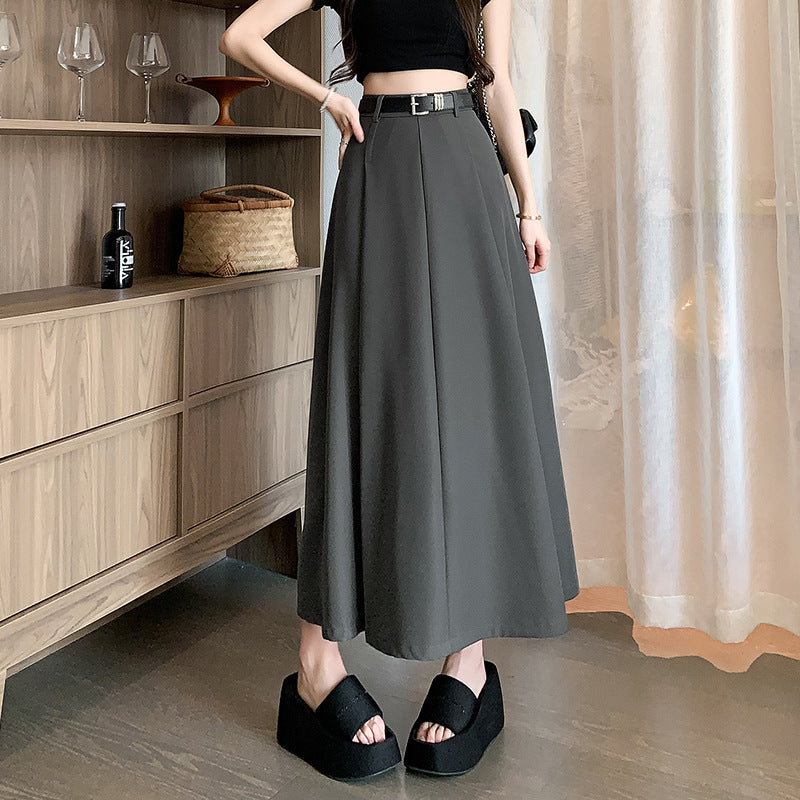 Suit Skirt Midi Skirt High Waist A-Line Mid-Length Full Swing OL Knee-Length Umbrella Pleated Long Skirt