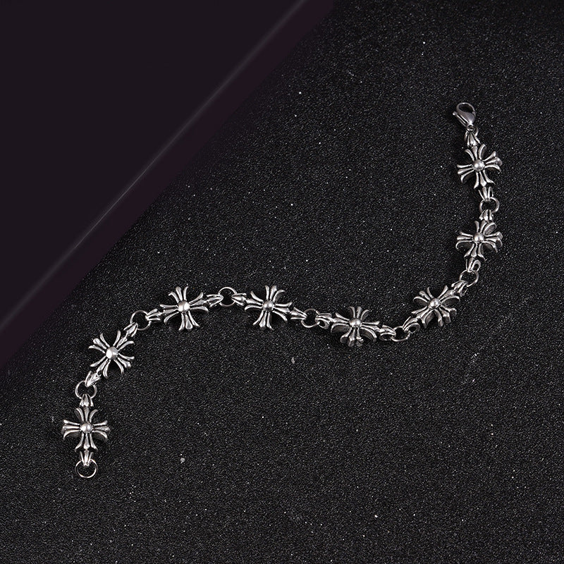 Cross made antique copper silver plated bracelet